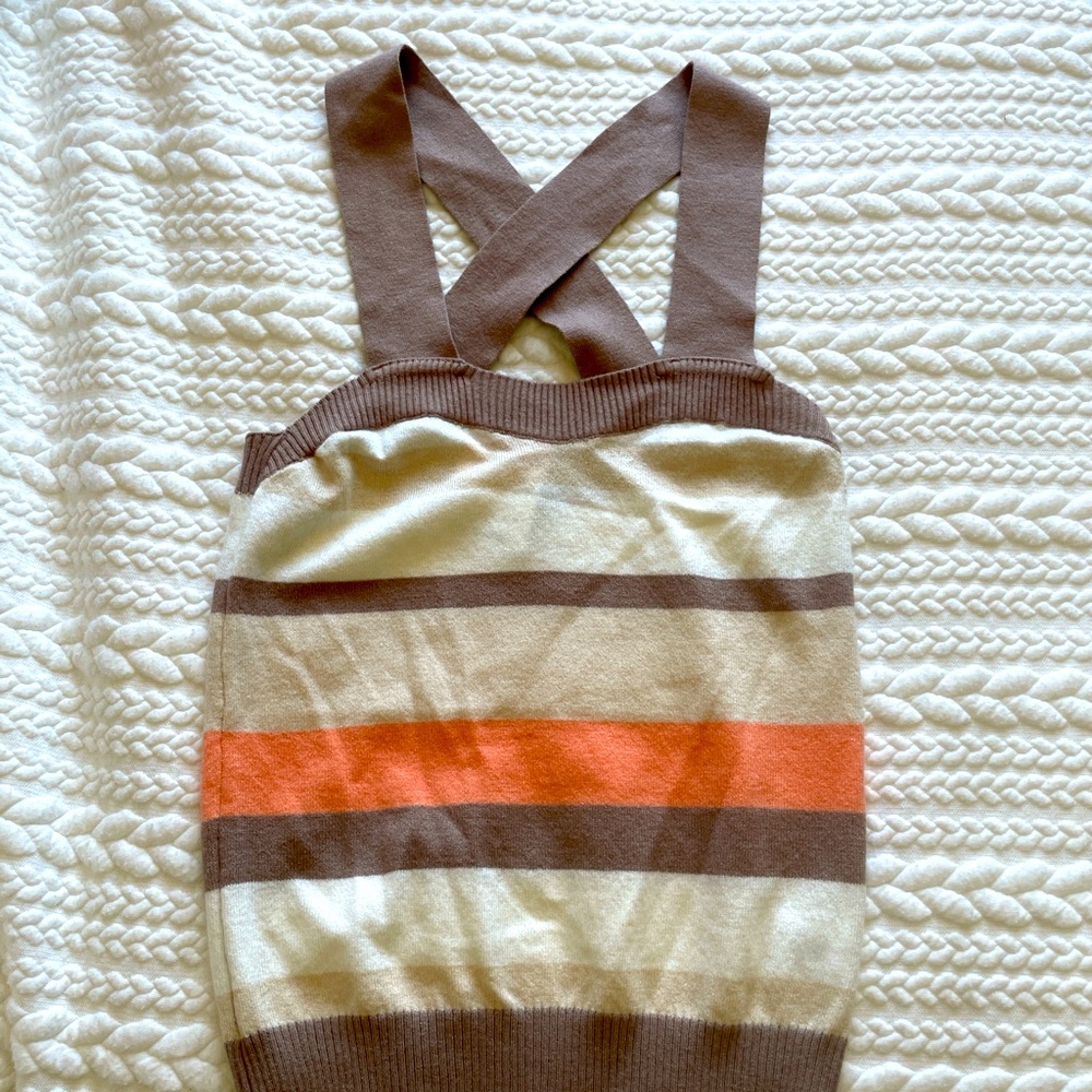70s inspired striped criss cross back top